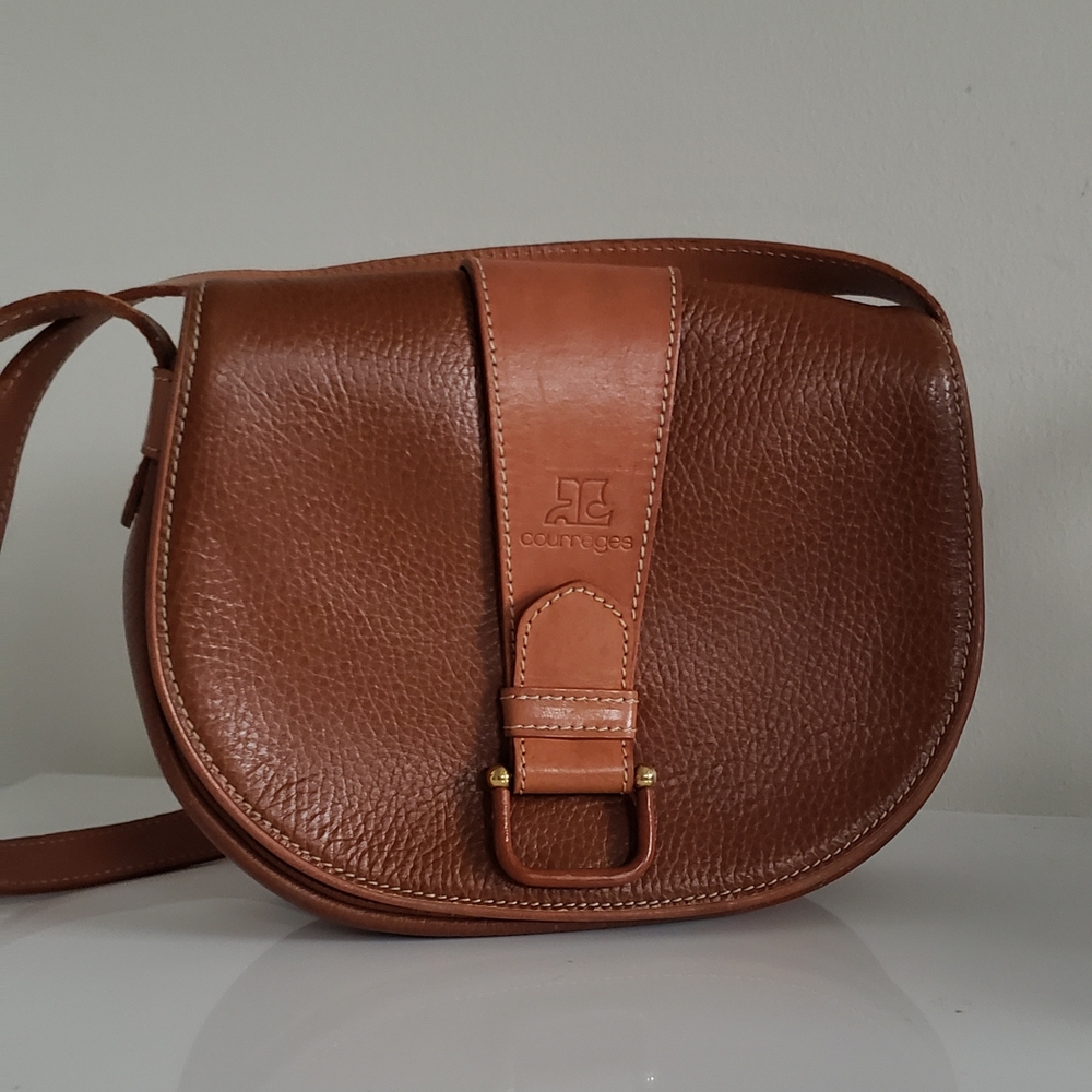 Courreges Brown Leather Vintage Crossbody Bag - French Designer '70s Gem, Gold